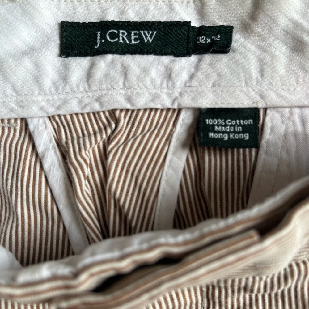 J. CREW MEN'S TAN & WHITE SEERSUCKER SHORTS Cotton Preppy SIZE 32